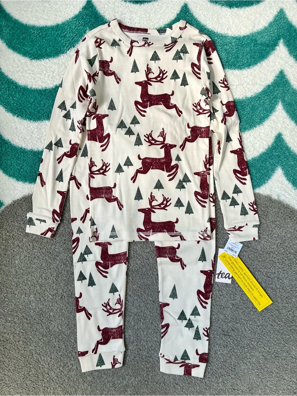 NWT - Tea Collection Holiday Pajamas (Cream/Burgundy/Green) Size 10